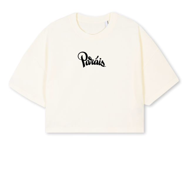 PARAIS GIRL LOGO Cream Cropped Oversized Tee.