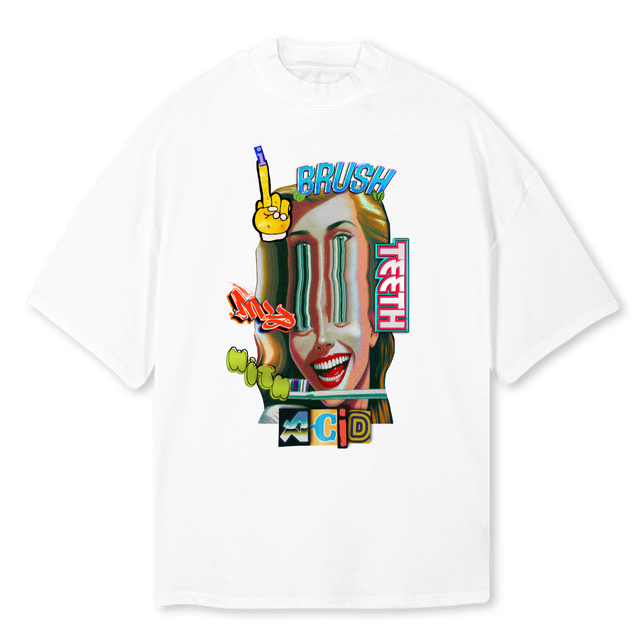 TEETH White Oversized Mock Neck Tee.