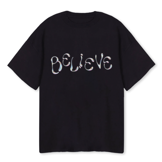 BELIEVE TEE Black Oversized Tee.