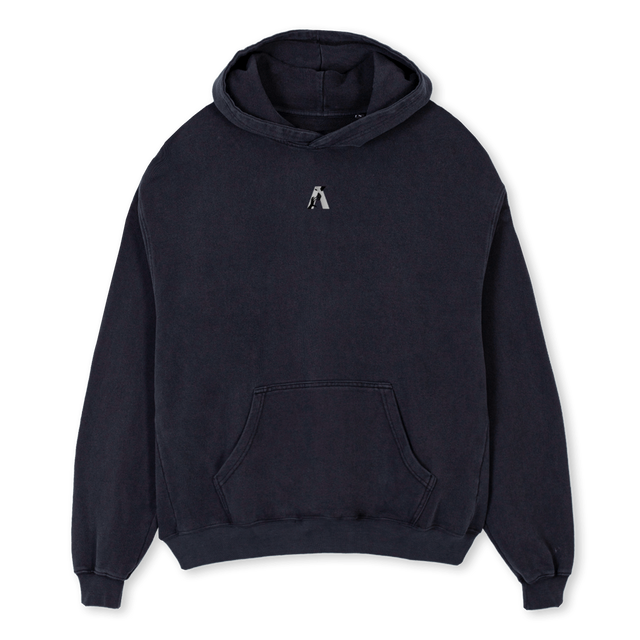 LETTERING ABUTMENT Vintage Black Oversized Hoodie.
