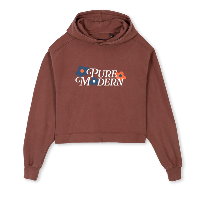 PURECROPFLOWERDESIGN Vintage Brown Cropped Hoodie.