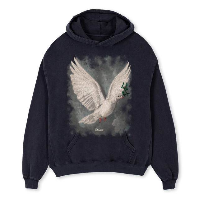 SOLACE PEACE DOVE Vintage Black Oversized Hoodie.