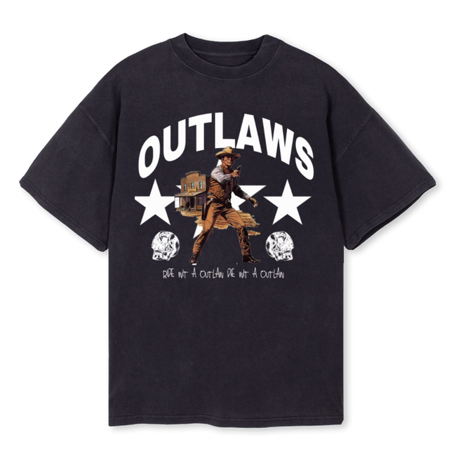 OUTLAWS DRAW T BLK Vintage Black Oversized Tee.