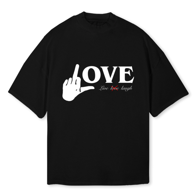 FUCK LOVE TEE Black Oversized Mock Neck Tee.