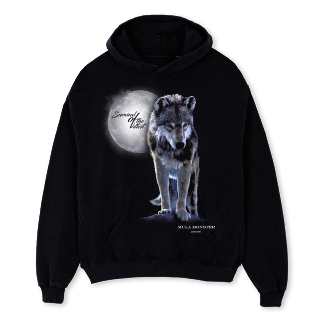 WOLF Black Oversized Hoodie.