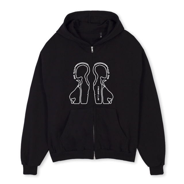 BW Black Oversized Zipped Hoodie.