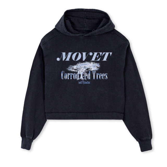 MVTTWOGREYWMNS Vintage Black Cropped Hoodie.