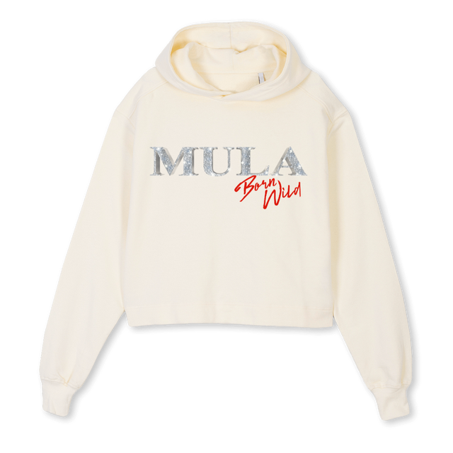 MULA BLING Cream Cropped Hoodie.