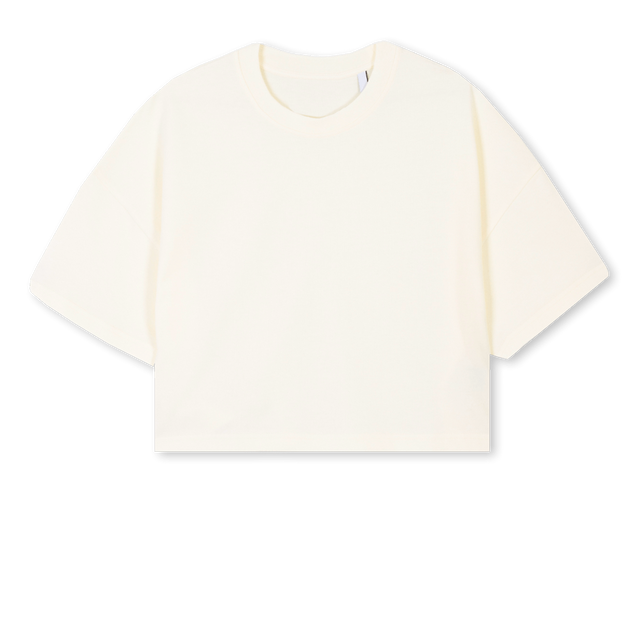 TULIPSMALLCROP Cream Cropped Oversized Tee.