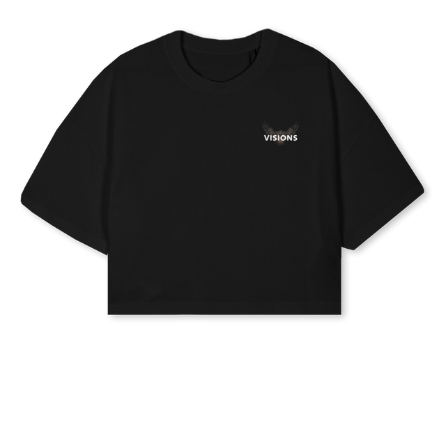 VISIONS RISE F Black Cropped Oversized Tee.
