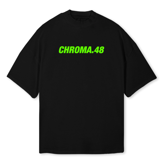 CHROMA LIME SIMPLE Black Oversized Mock Neck Tee.