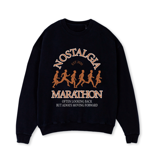 MARATHON Black Oversized Crewneck Sweater.