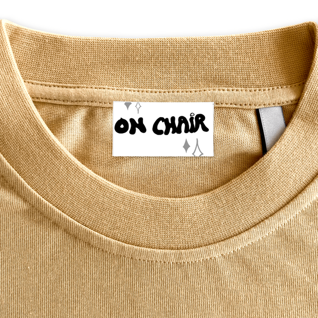 DROP ON CHAIR Custom Woven Neck Label.