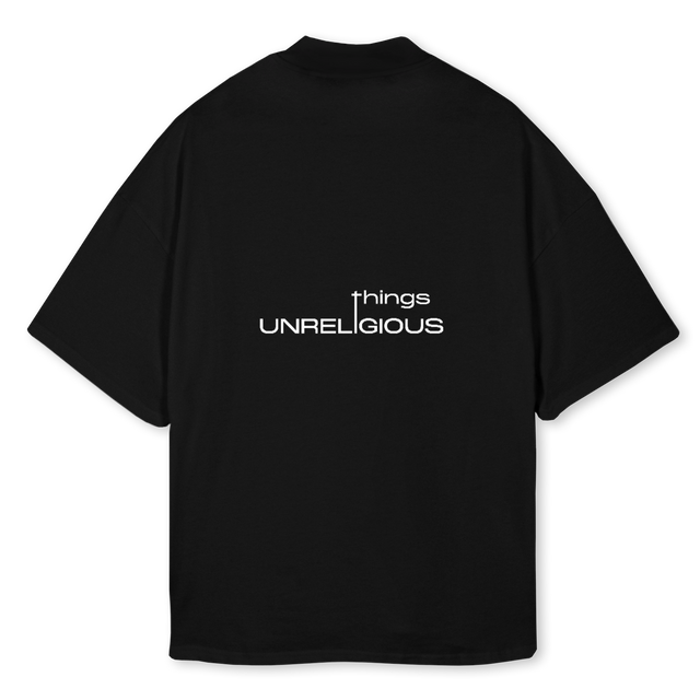 MELTED Black Oversized Mock Neck Tee.