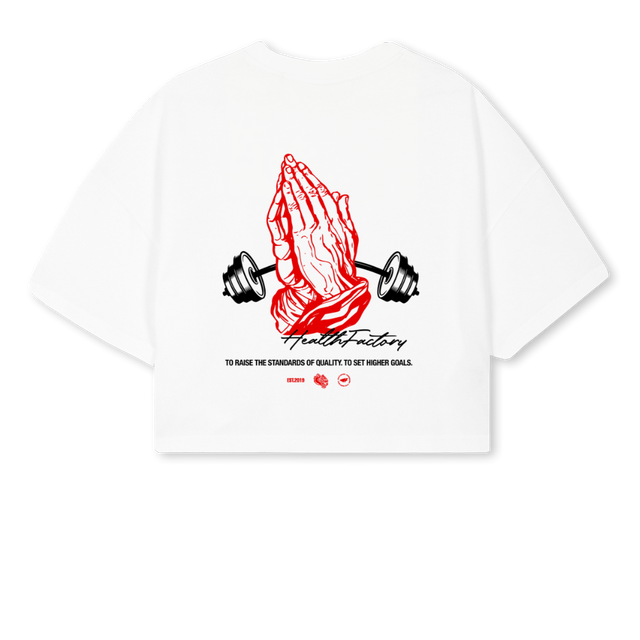 FINAL BLESS RED WMN White Cropped Oversized Tee.