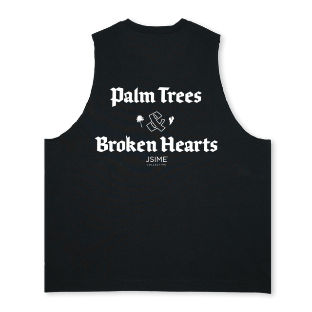 PALM TREES BH TANK Deep Black Oversized Vest.