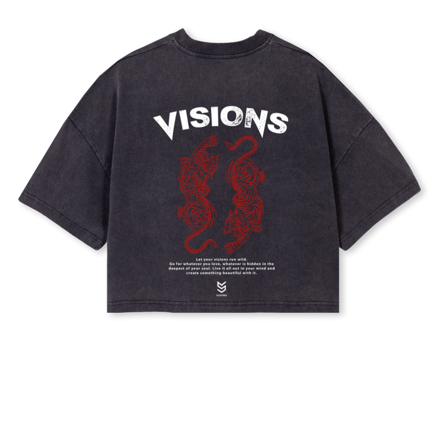 VISIONS TIGRE F Vintage Black Cropped Oversized Tee.