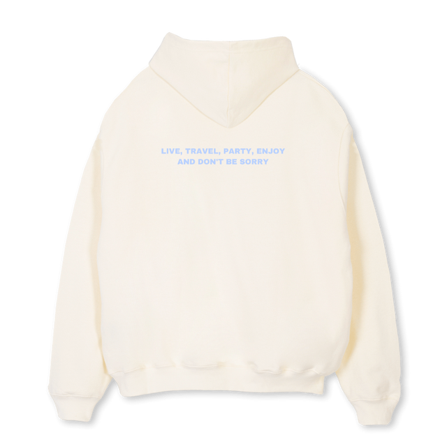 LIVETRAVELHOODIE Cream Oversized Hoodie.