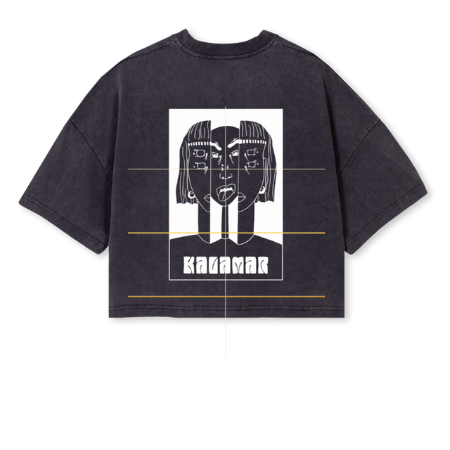 KALAONE CROCTOP Vintage Black Cropped Oversized Tee.