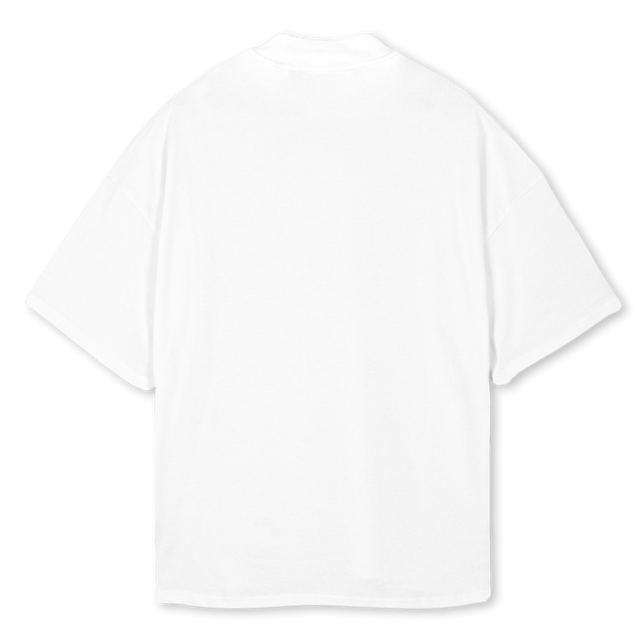 PEACEINTHISCITMOCK White Oversized Mock Neck Tee.