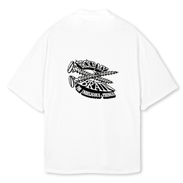 BROKEN White Oversized Mock Neck Tee.