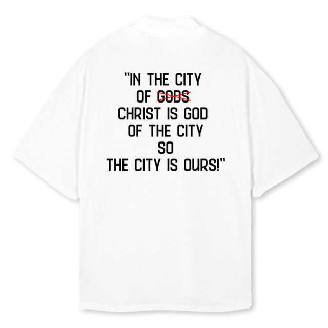 CITYOFGODCLIFGRAY White Oversized Mock Neck Tee.