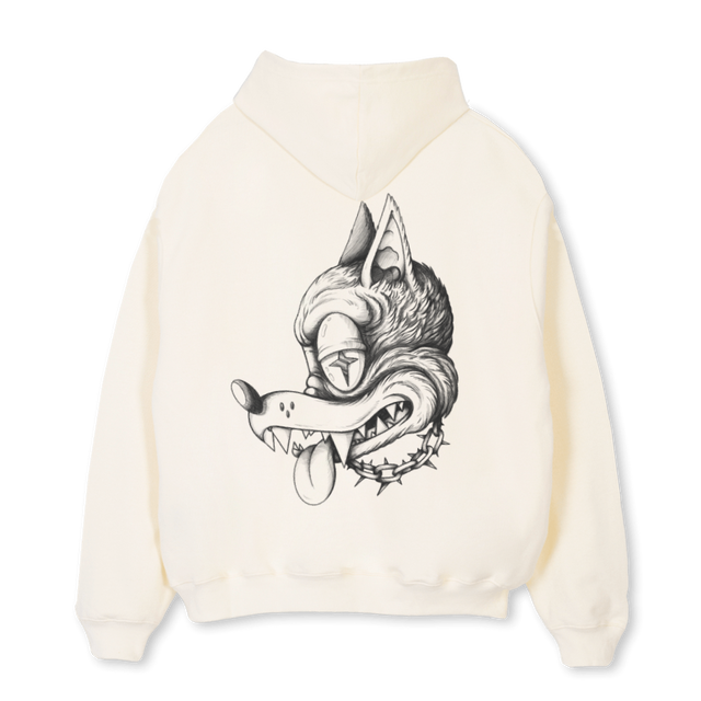 WOLF SKETCH Cream Oversized Hoodie.