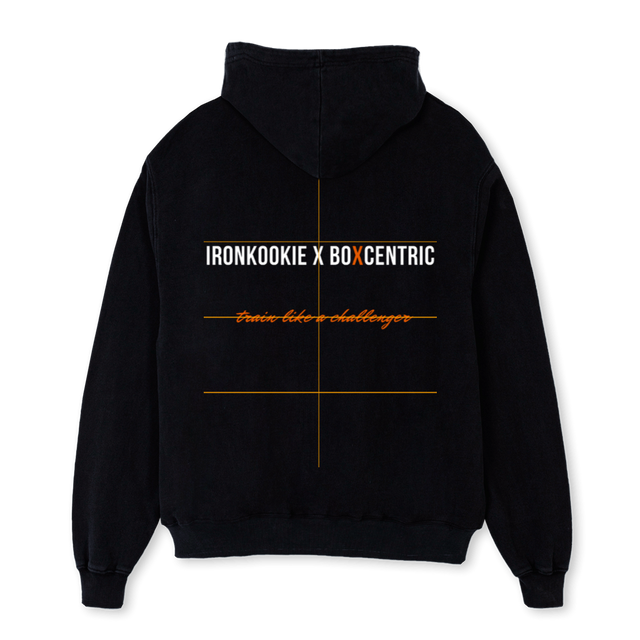 BOXCENTRIBLACK Black Oversized Hoodie.